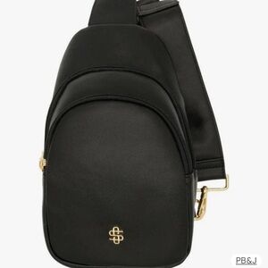 Simply Southern Black Leather Sling Belt Bag with Gold Accents